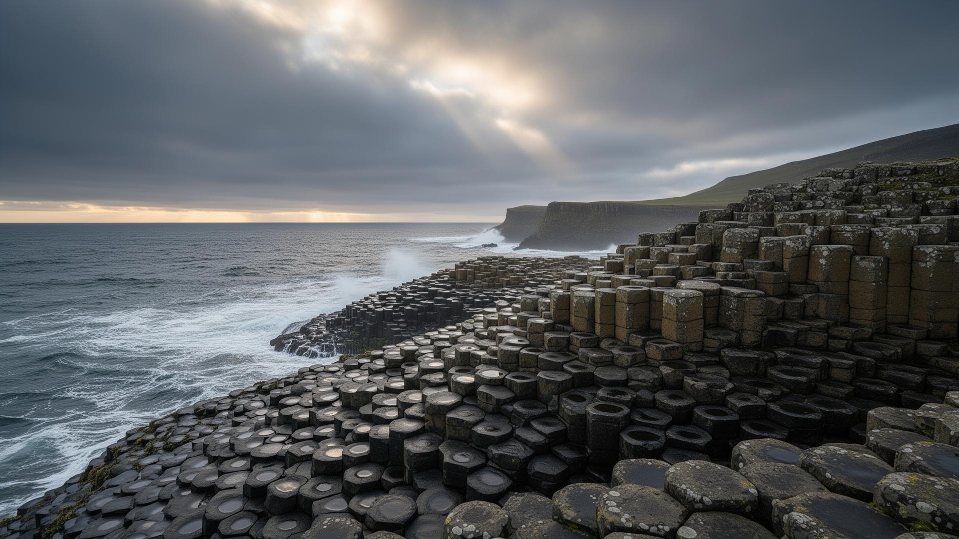 The Giant's Causeway in Northern Ireland — basalt columns meeting the Atlantic